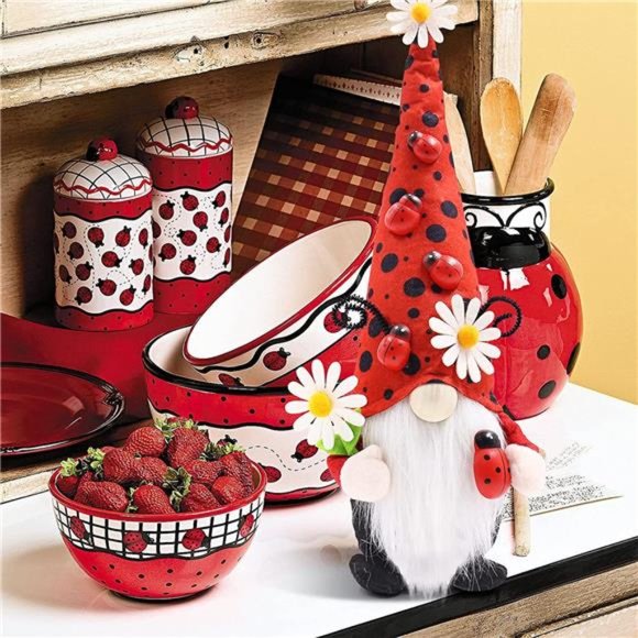 Ladybug Gnomes Ladybug Kitchen Tiered Tray Decor Ladybird Gnomes Plush Swedish - Picture 4 of 6